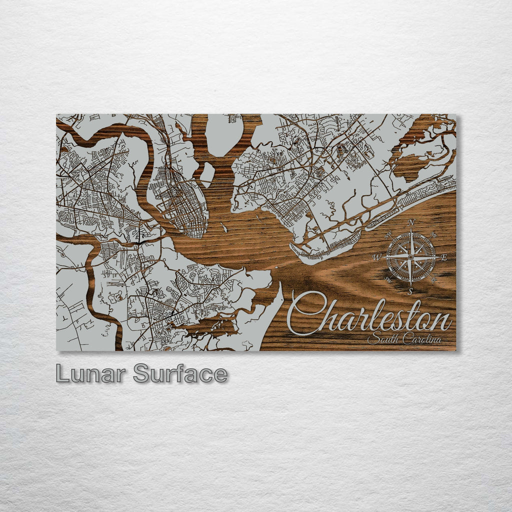 Charleston, South Carolina Street Map on Wood