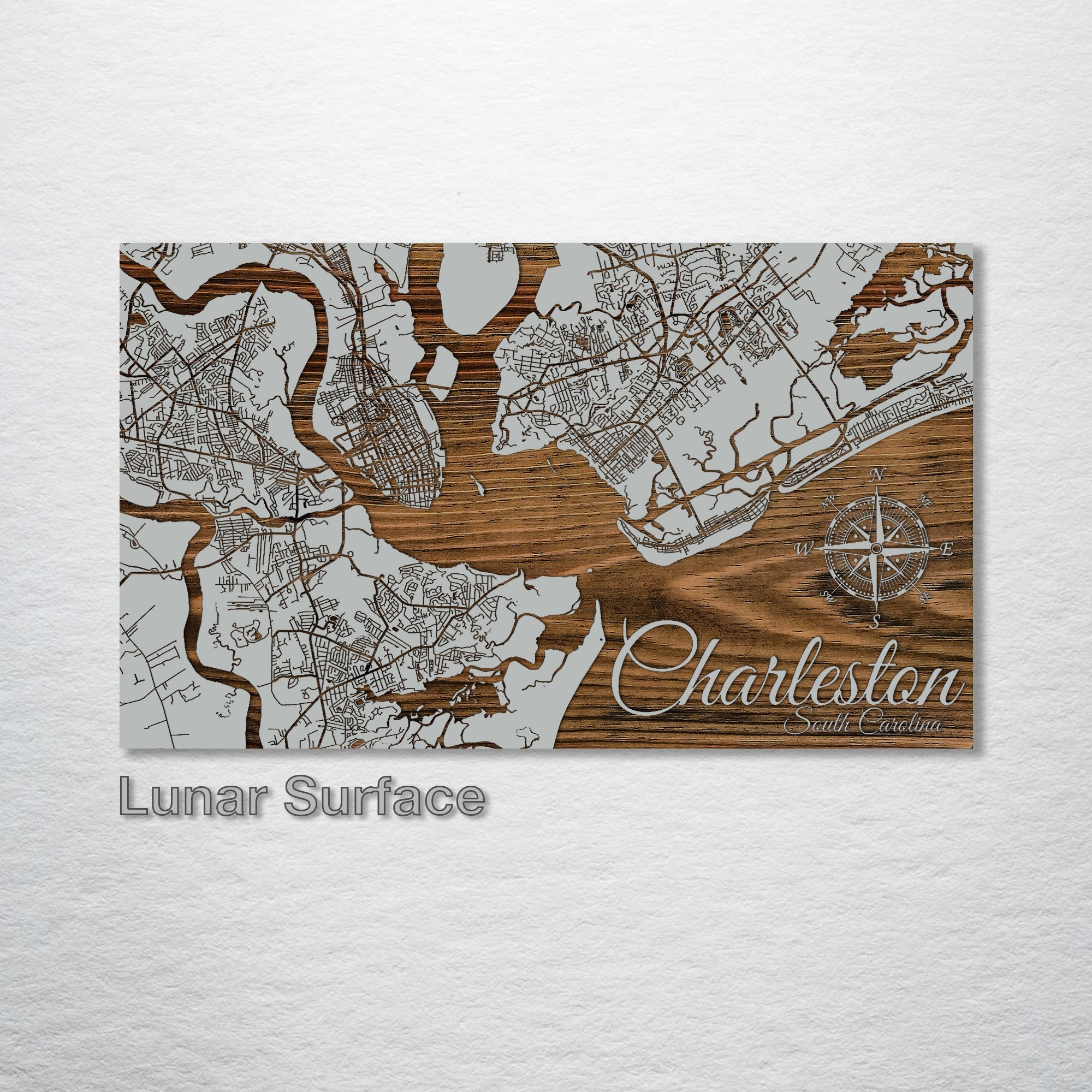 Charleston, South Carolina Street Map on Wood