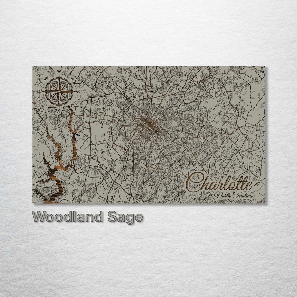 Charlotte, NC - Street Map on Wood