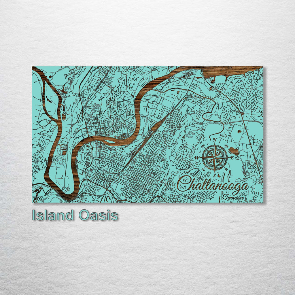 Chattanooga, TN - Street Map on Wood