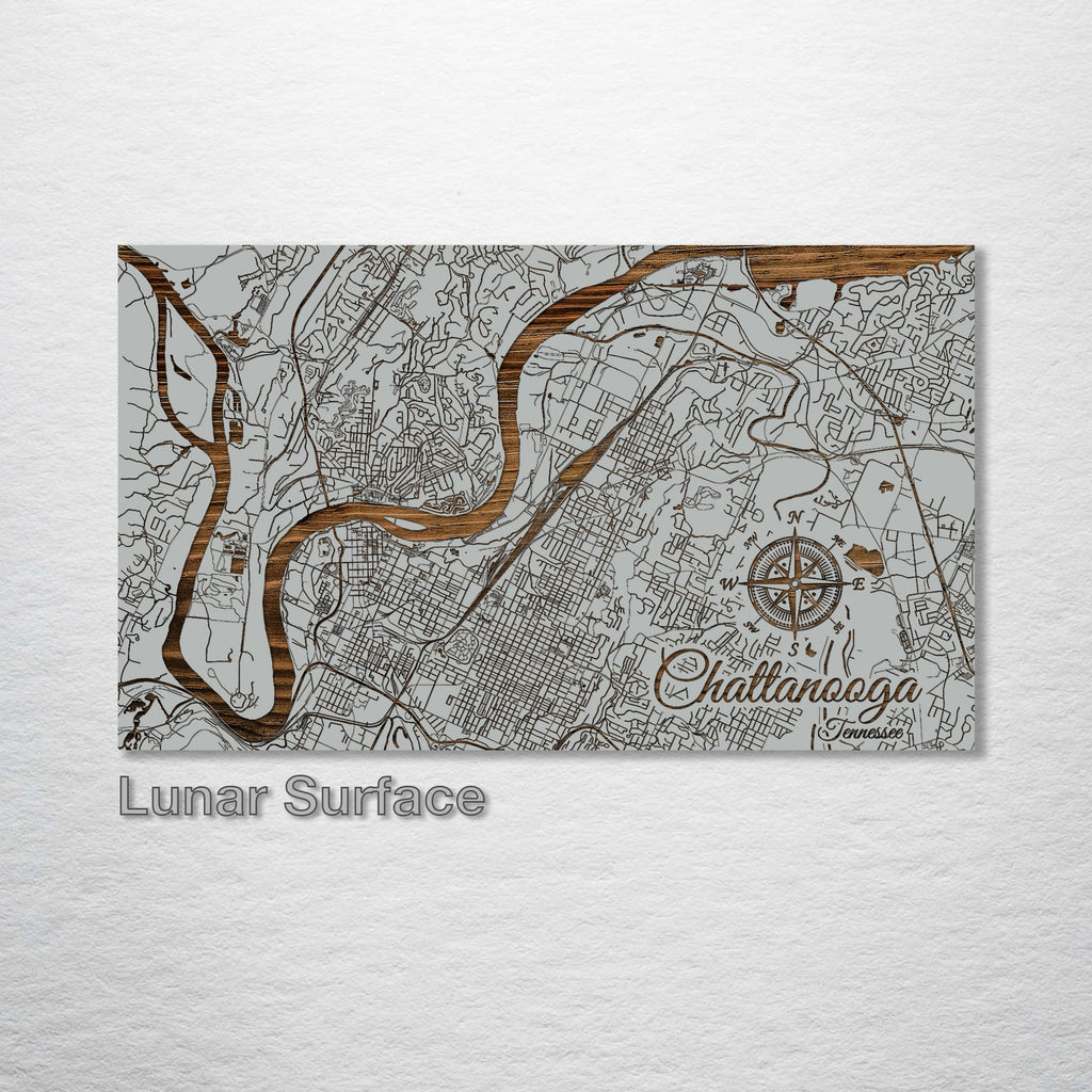 Chattanooga, TN - Street Map on Wood