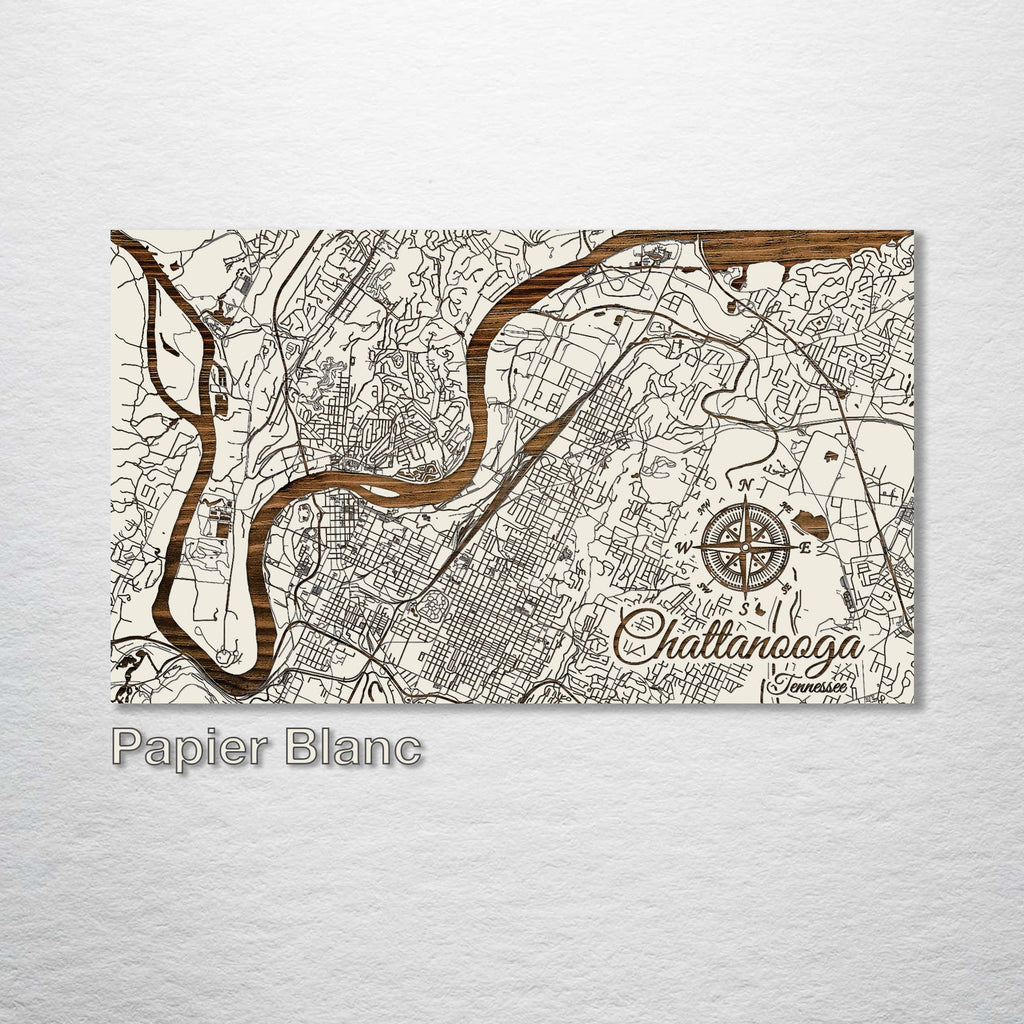 Chattanooga, TN - Street Map on Wood