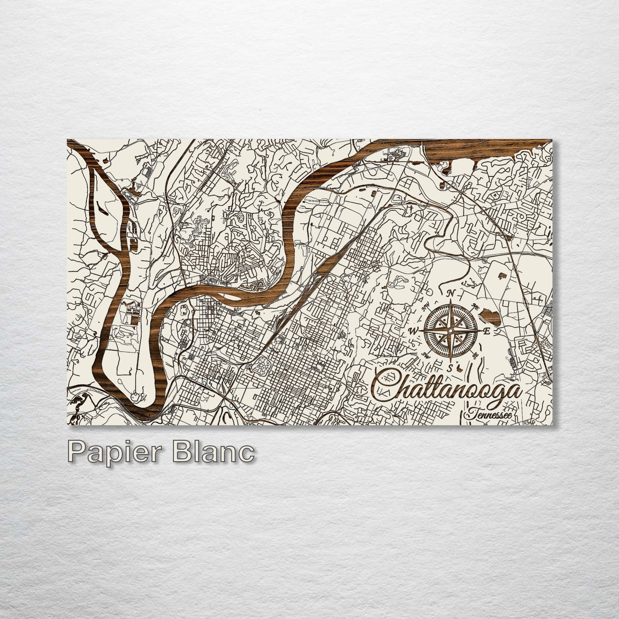 Chattanooga, TN - Street Map on Wood