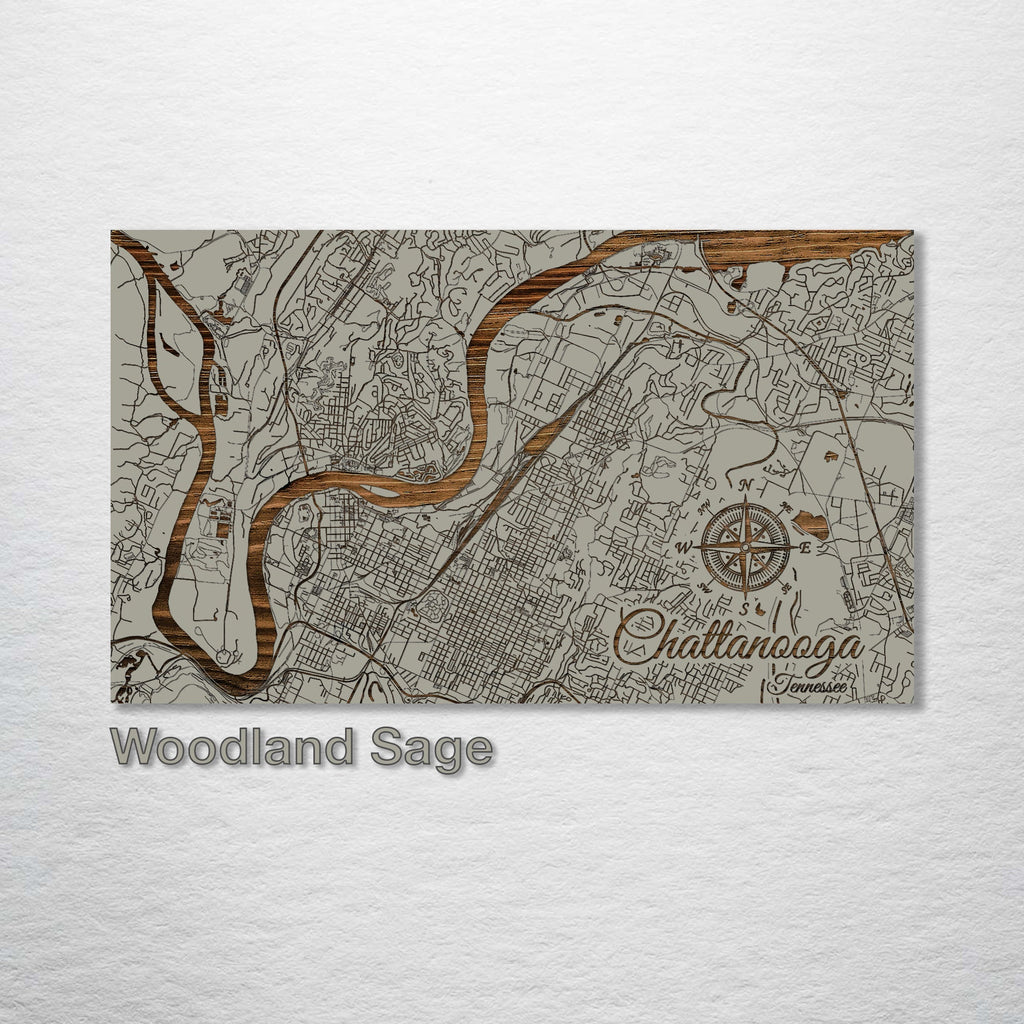 Chattanooga, TN - Street Map on Wood