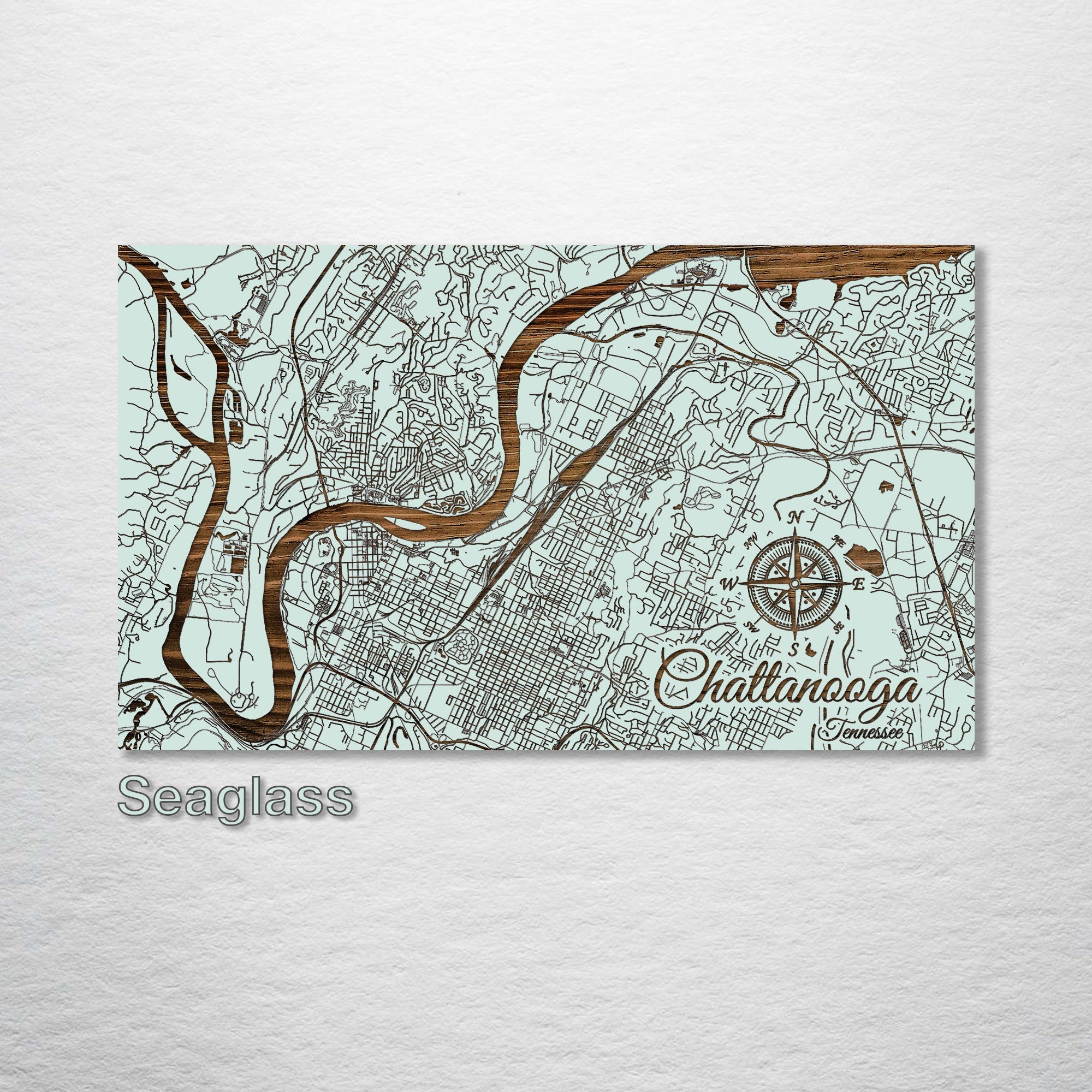 Chattanooga, TN - Street Map on Wood