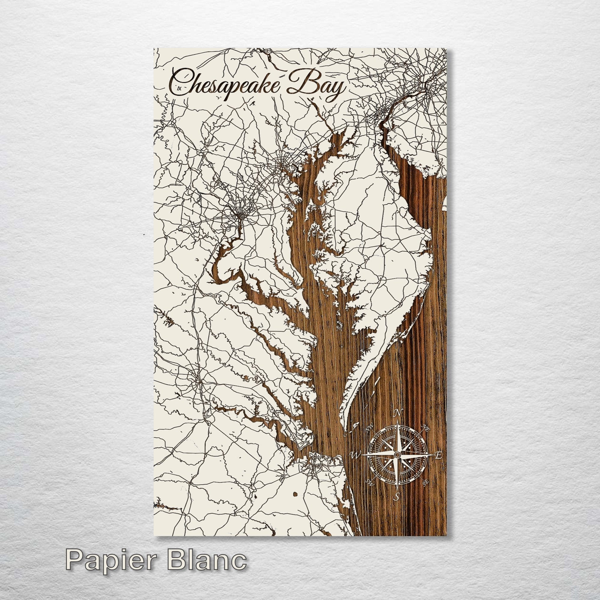 Chesapeake Bay - Street Map on Wood
