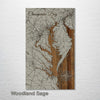 Chesapeake Bay - Street Map on Wood