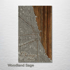 Chicago, IL - Street Map on Wood