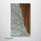 Chicago, IL - Street Map on Wood