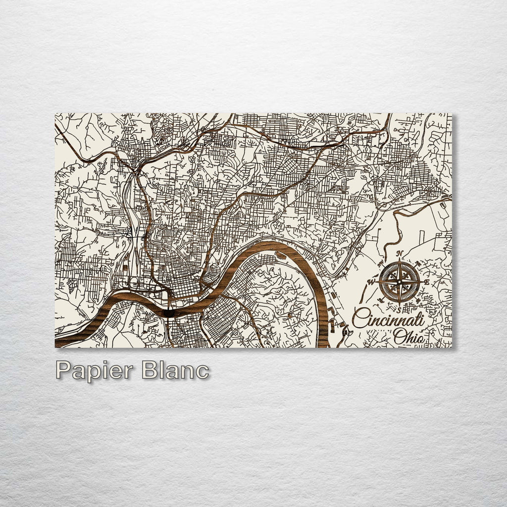 Cincinnati, OH - Street Map on Wood