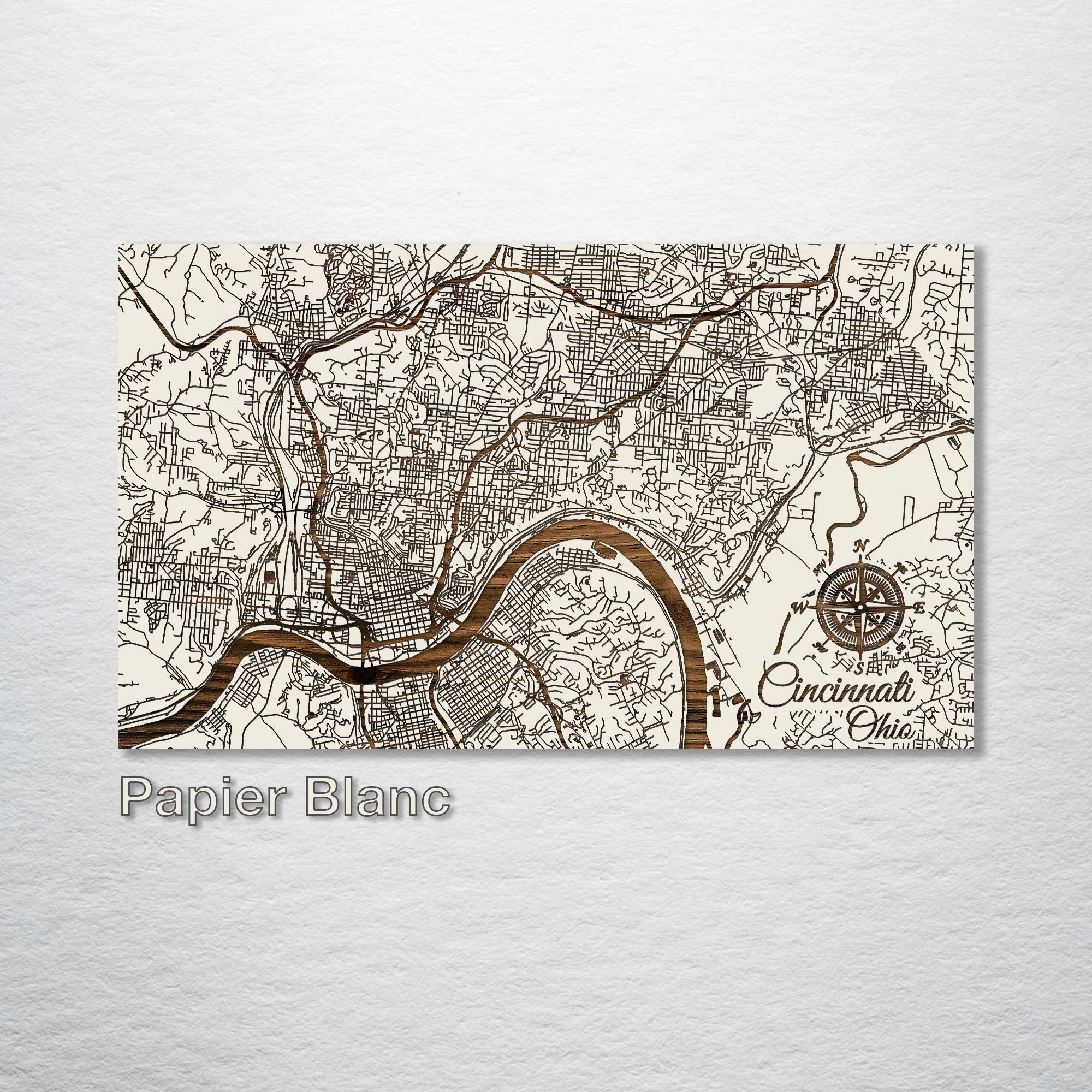 Cincinnati, OH - Street Map on Wood