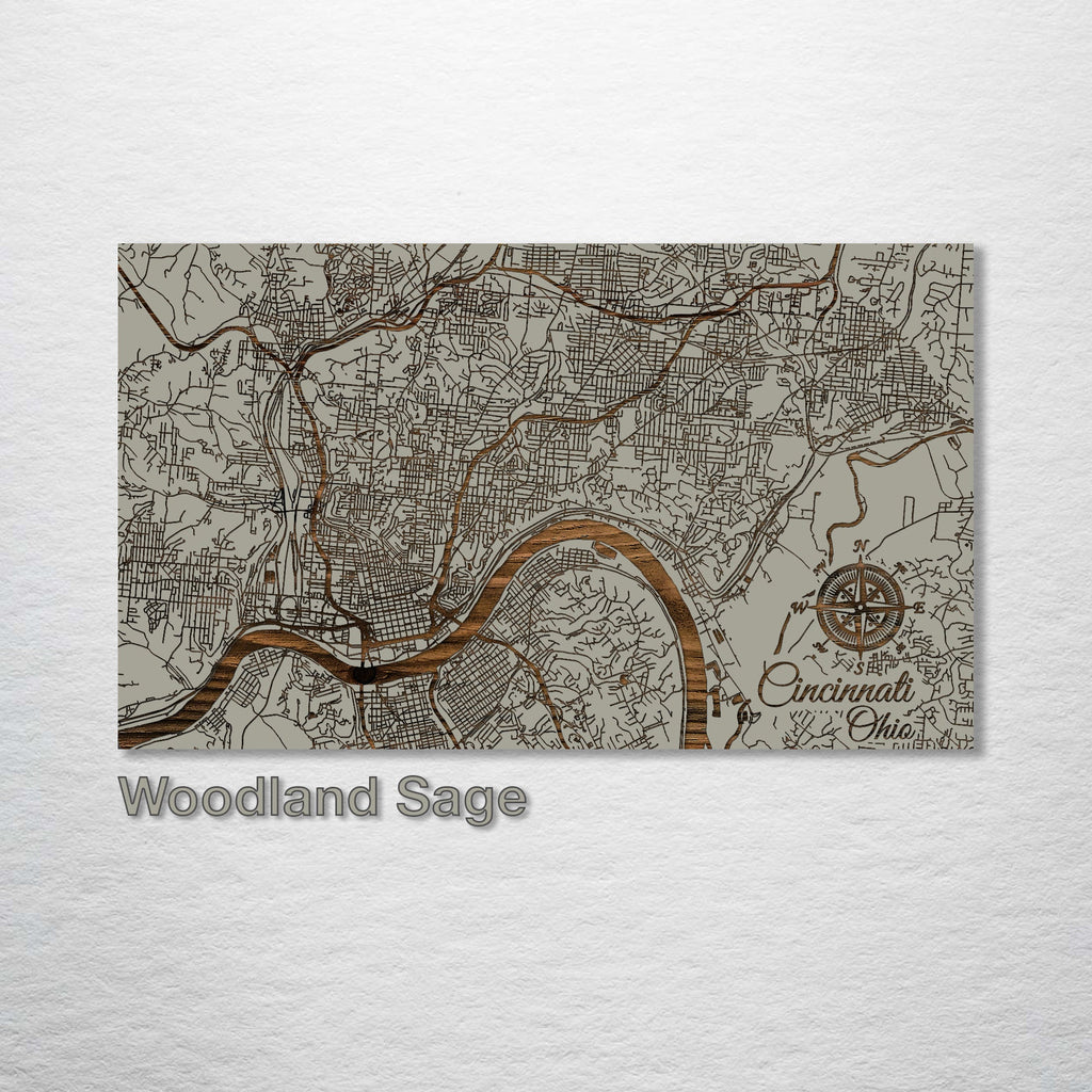 Cincinnati, OH - Street Map on Wood