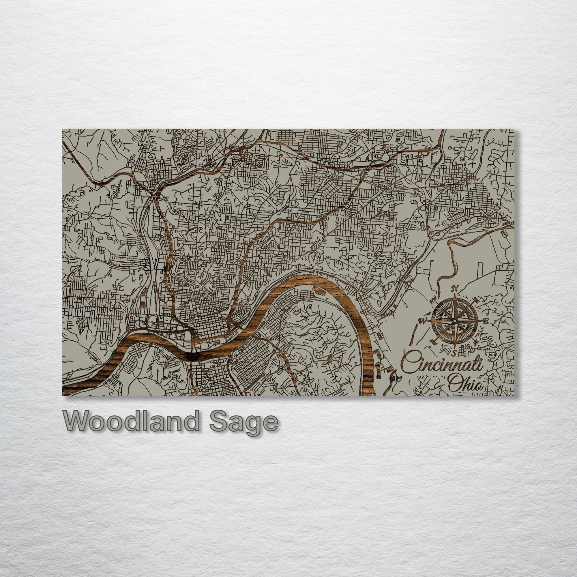 Cincinnati, OH - Street Map on Wood