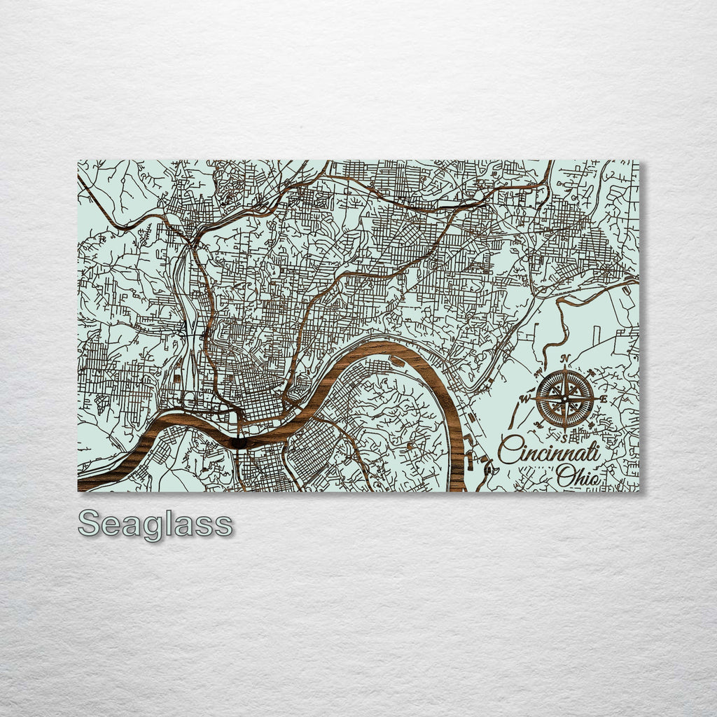 Cincinnati, OH - Street Map on Wood