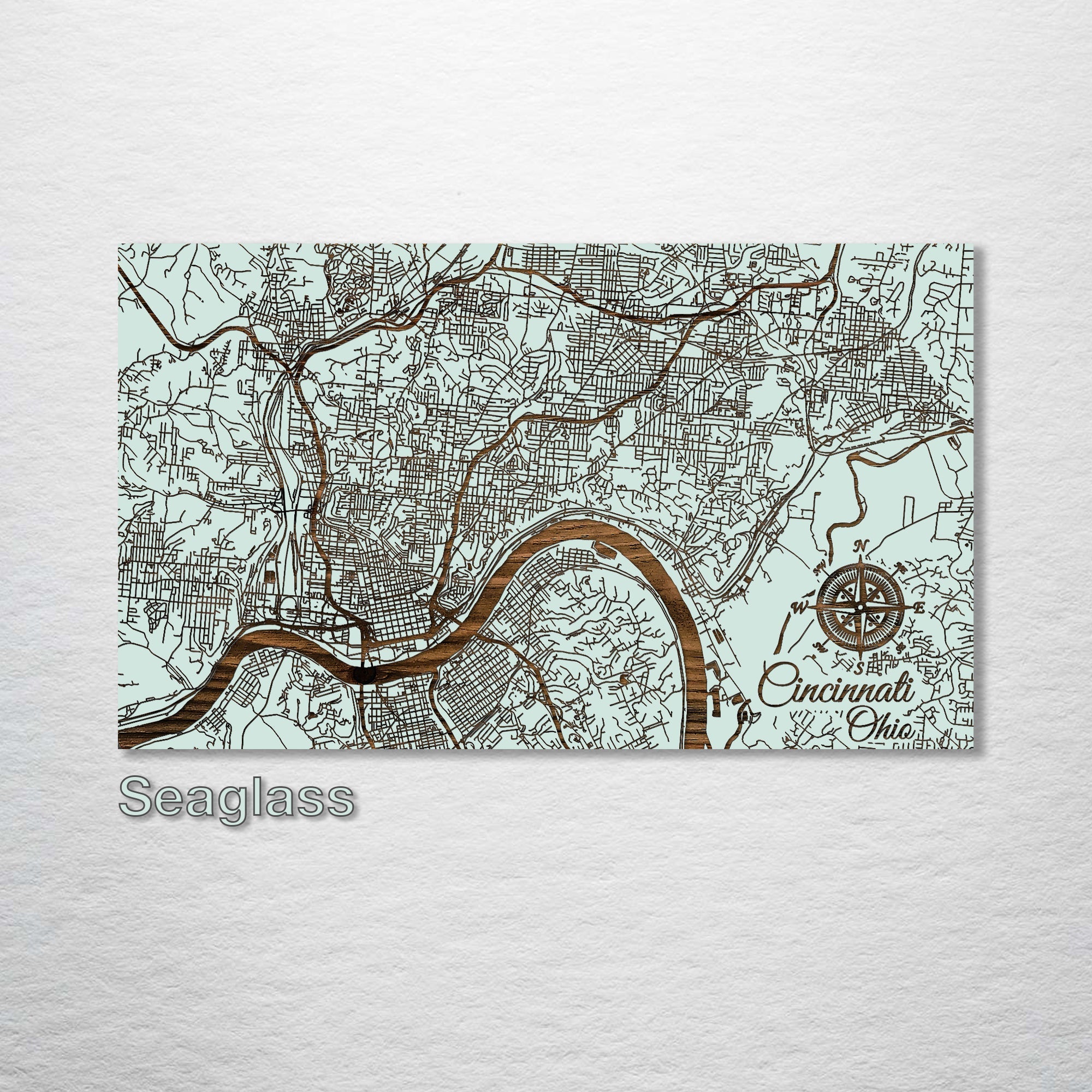 Cincinnati, OH - Street Map on Wood