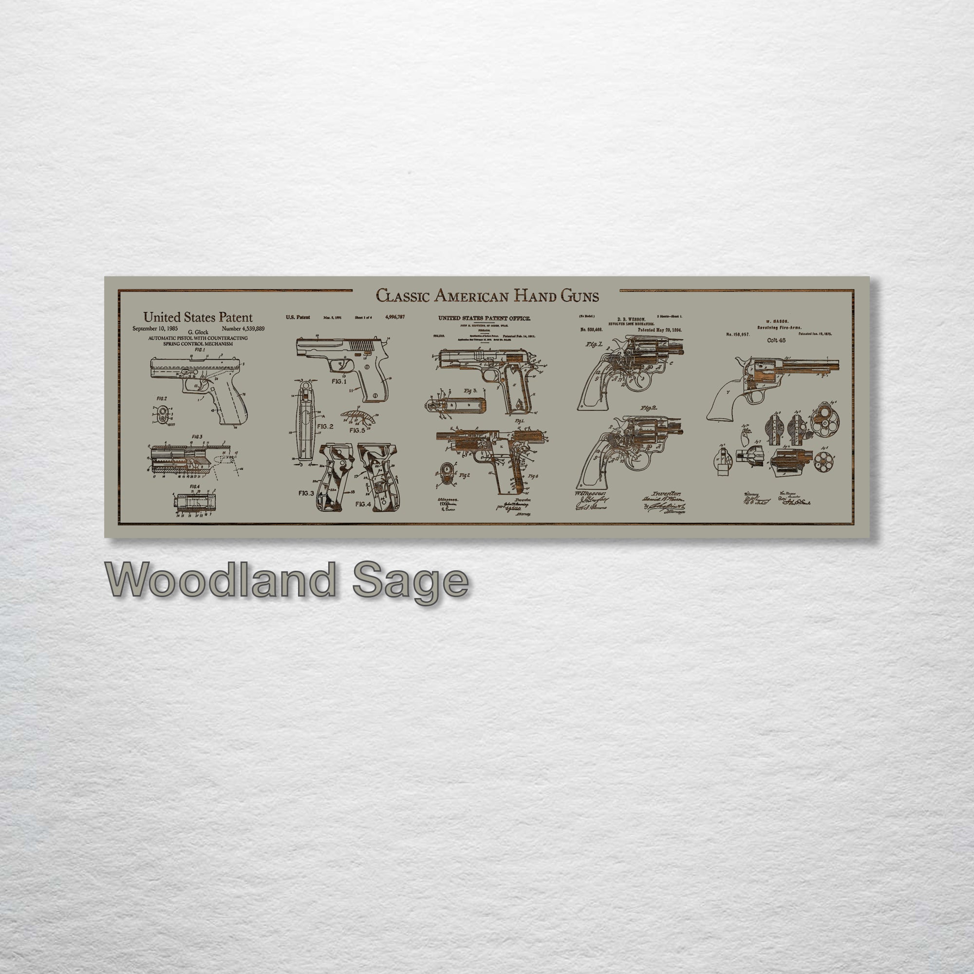 Collage - American Handgun Patents on Wood