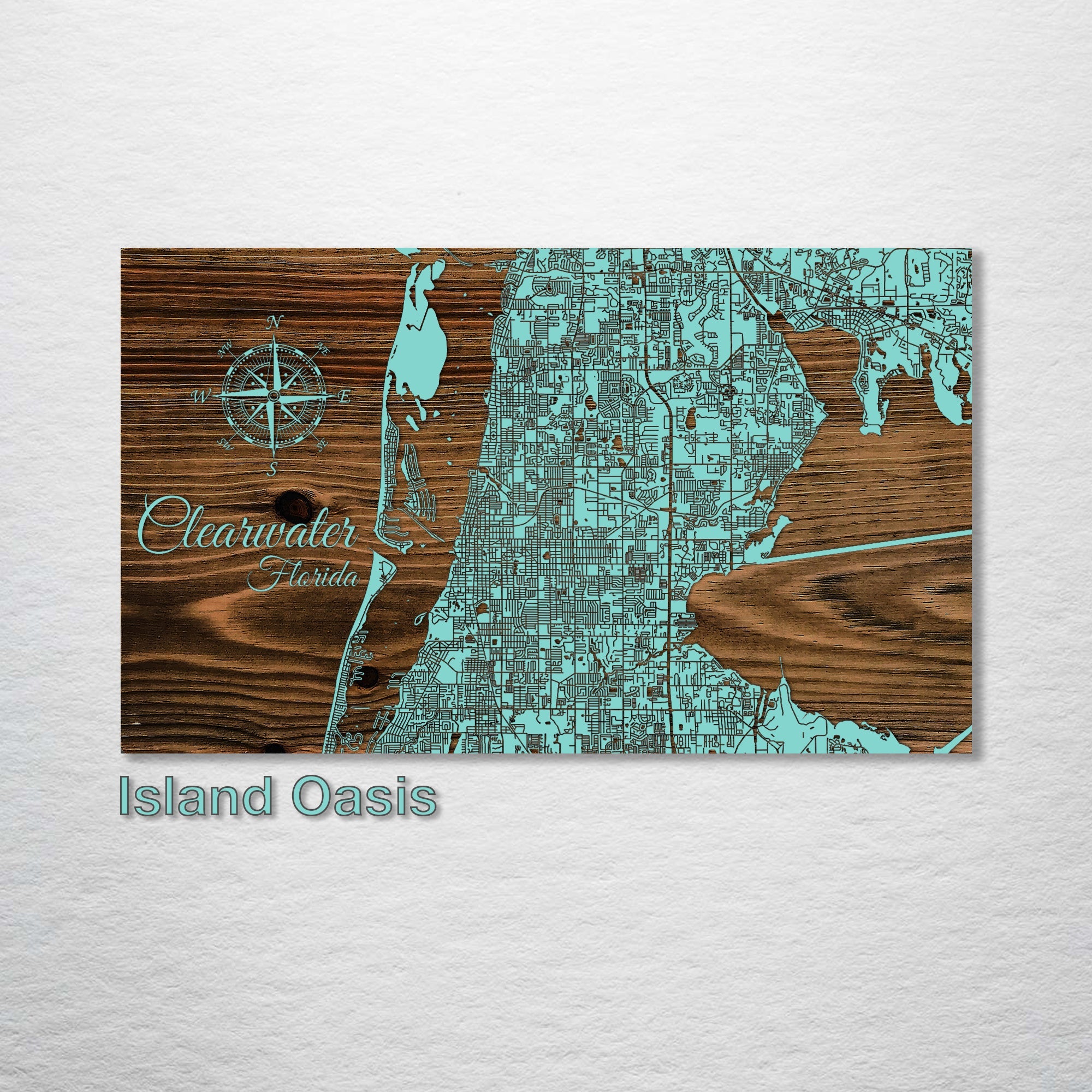 Clearwater, FL - Street Map on Wood
