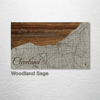 Cleveland, OH - Street Map on Wood