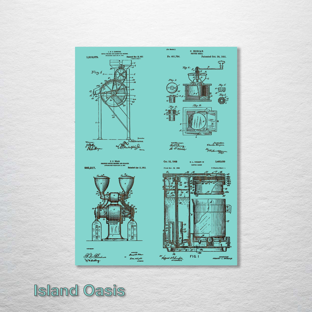 Coffee Maker Quad - Patent on Wood