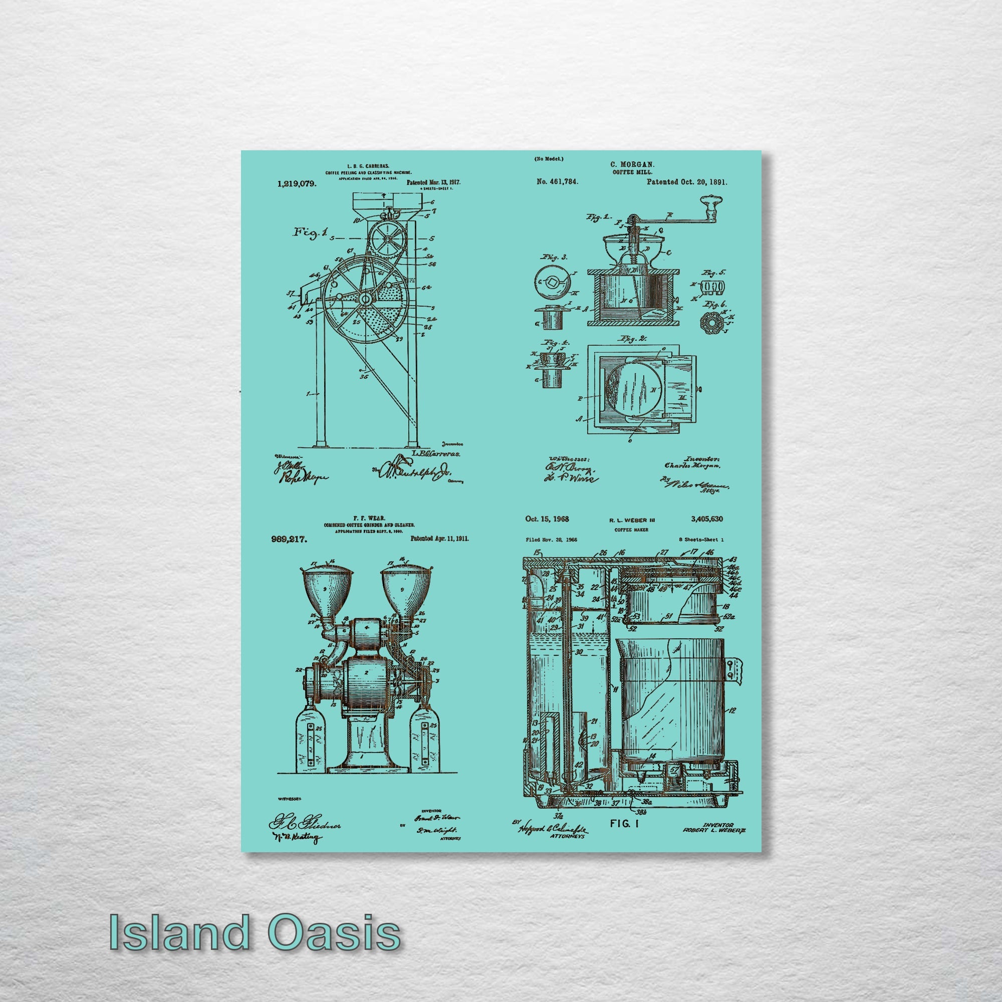Coffee Maker Quad - Patent on Wood