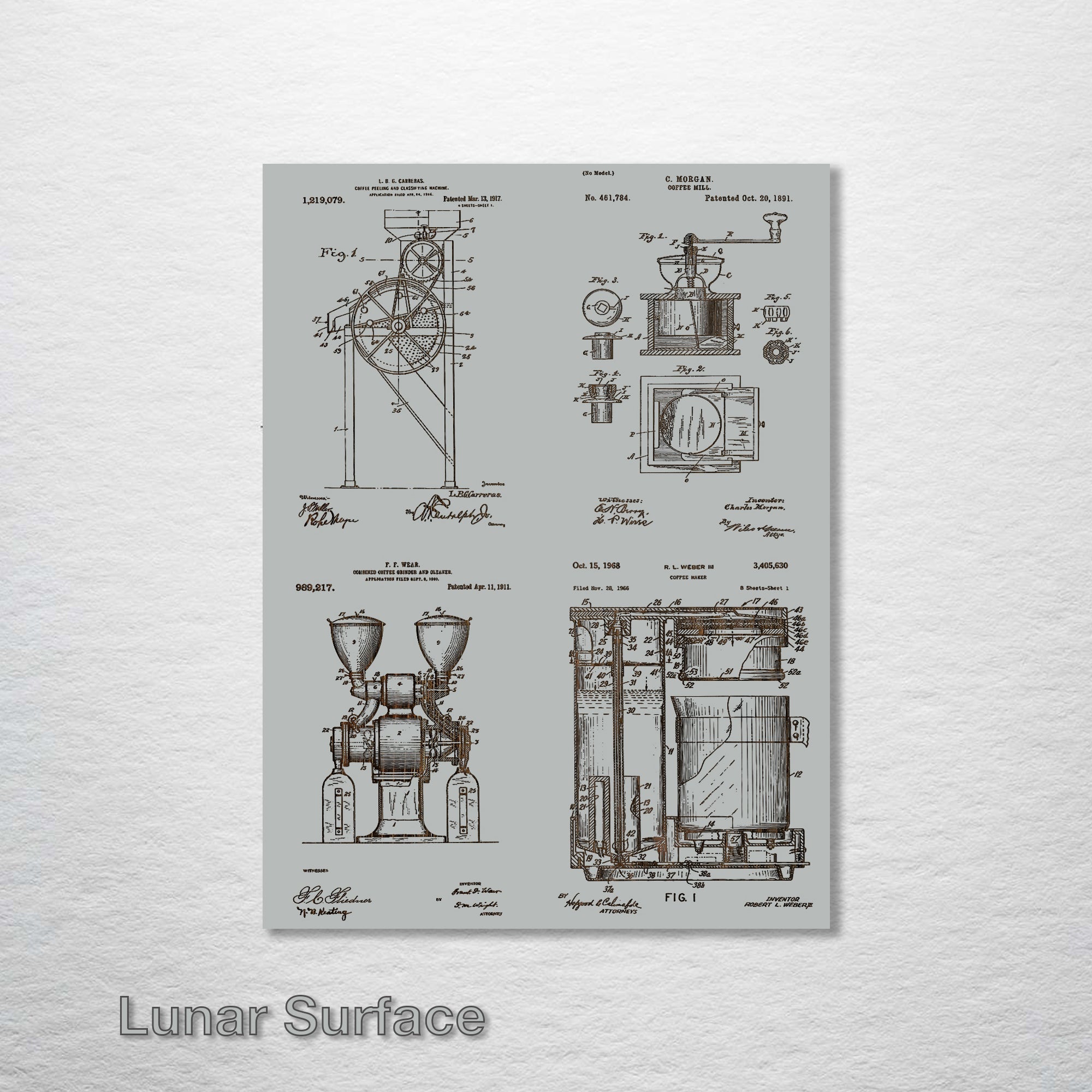 Coffee Maker Quad - Patent on Wood