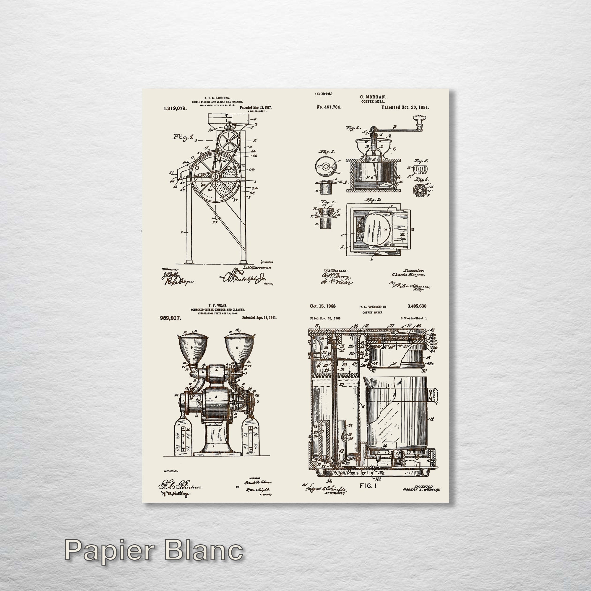 Coffee Maker Quad - Patent on Wood