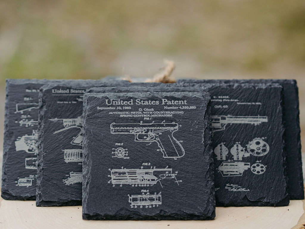 American Handgun Patent Coasters | 6pc Slate Set