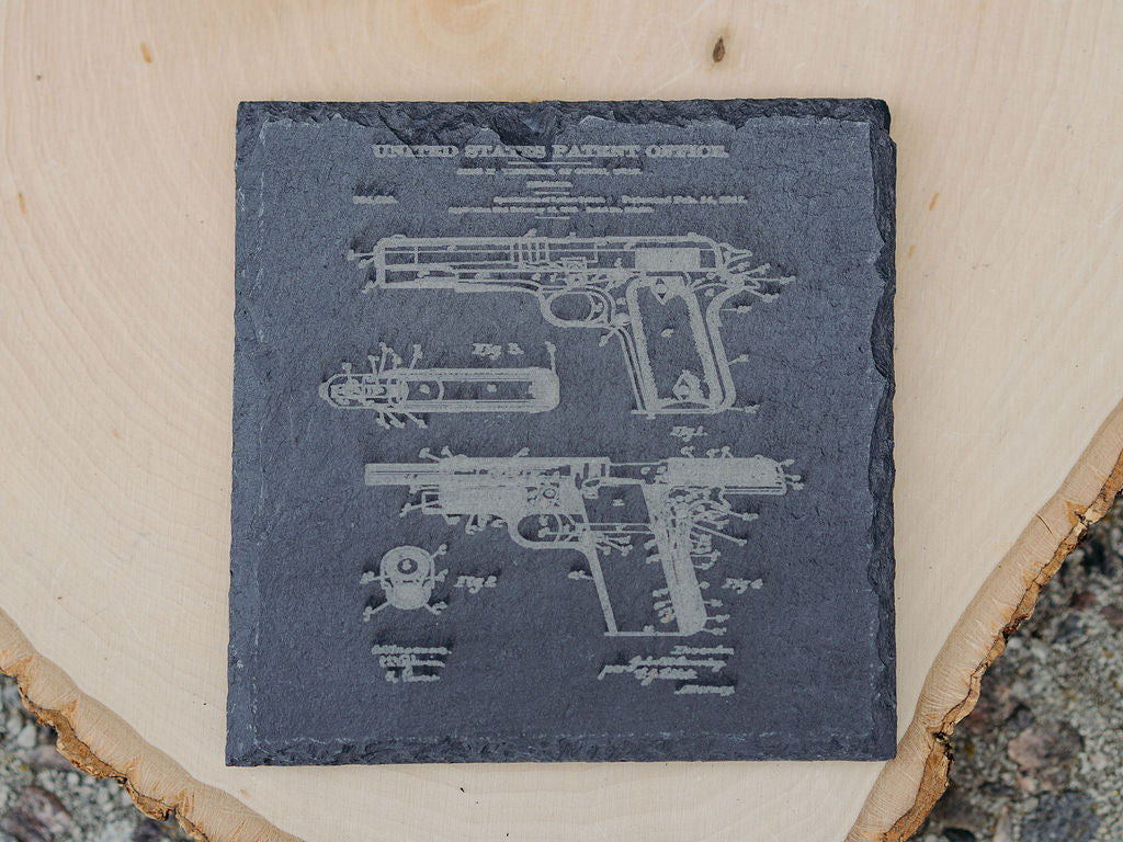 American Handgun Patent Coasters | 6pc Slate Set