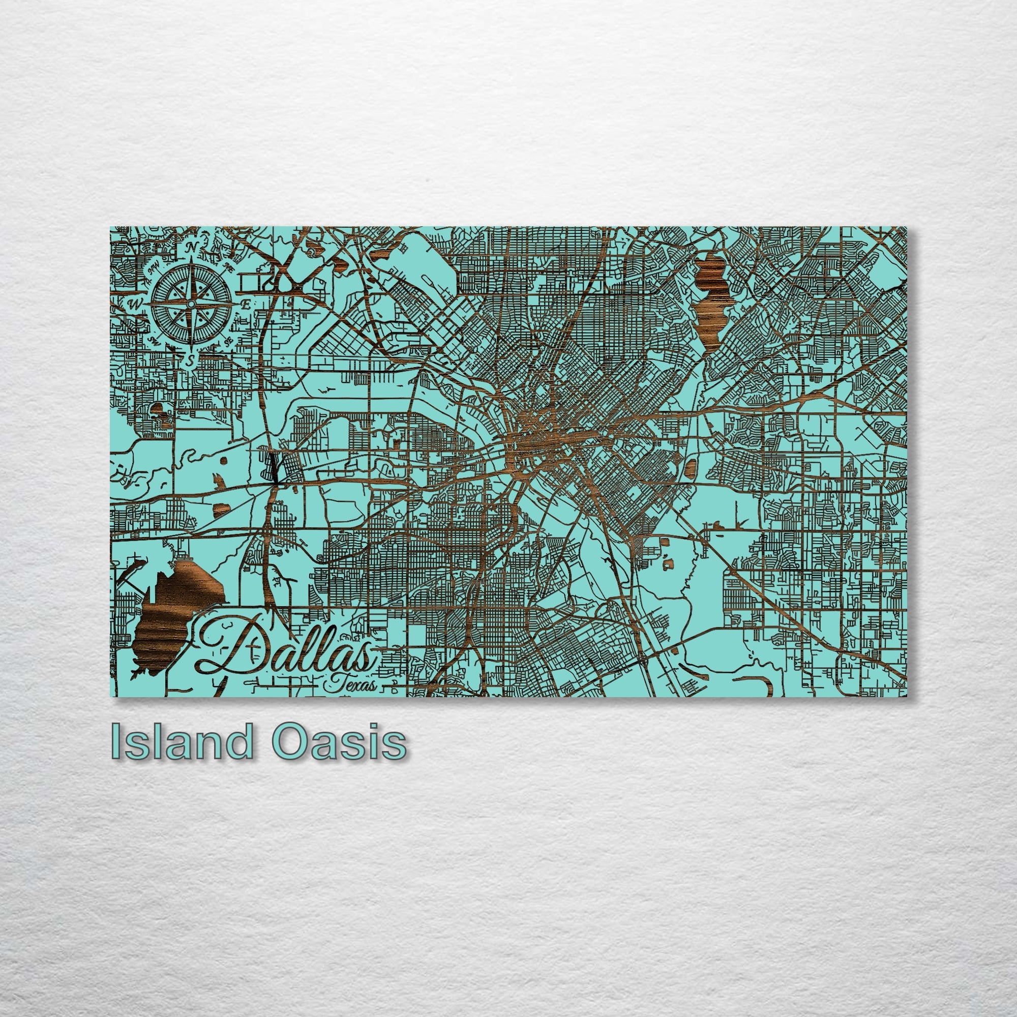 Dallas, TX - Street Map on Wood