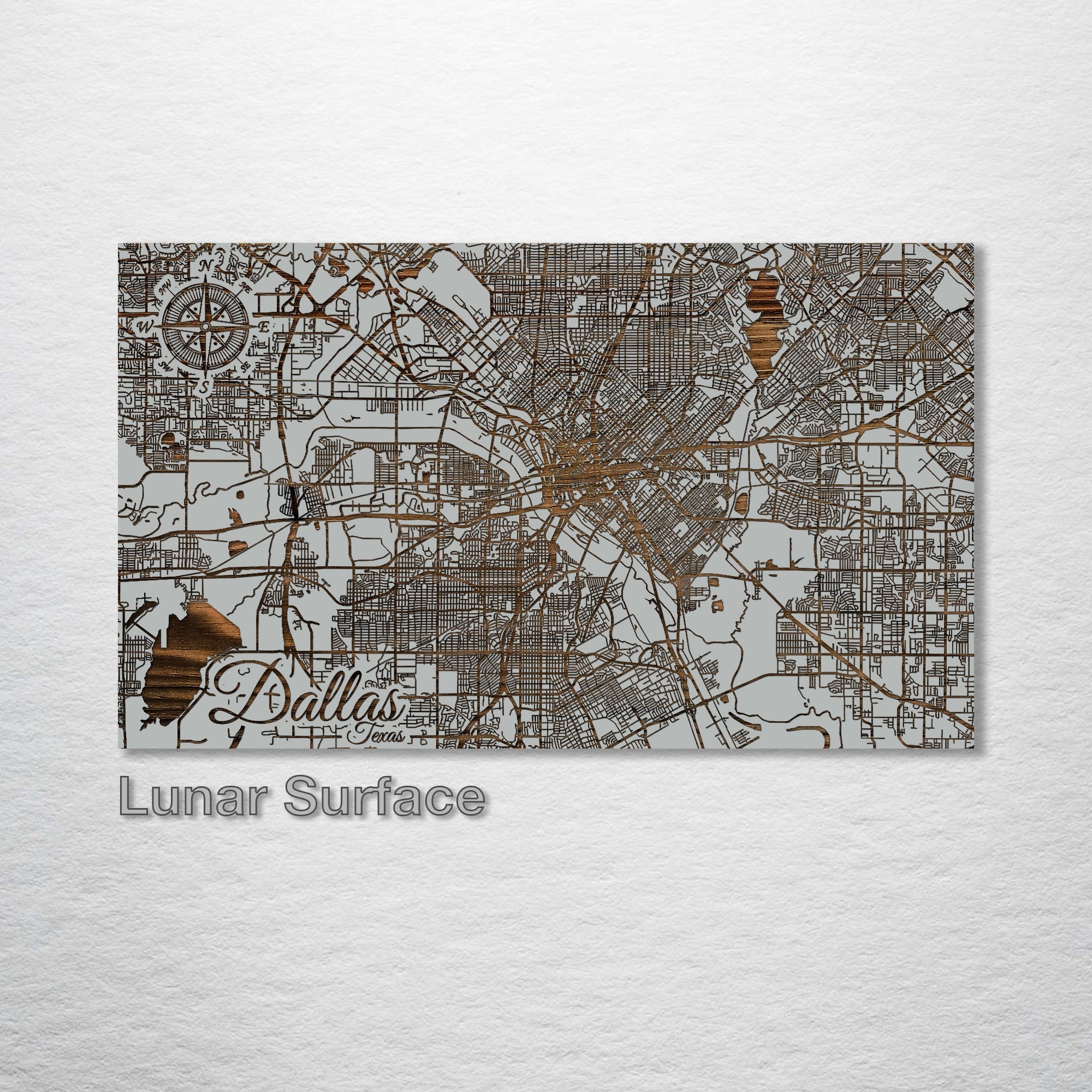 Dallas, TX - Street Map on Wood