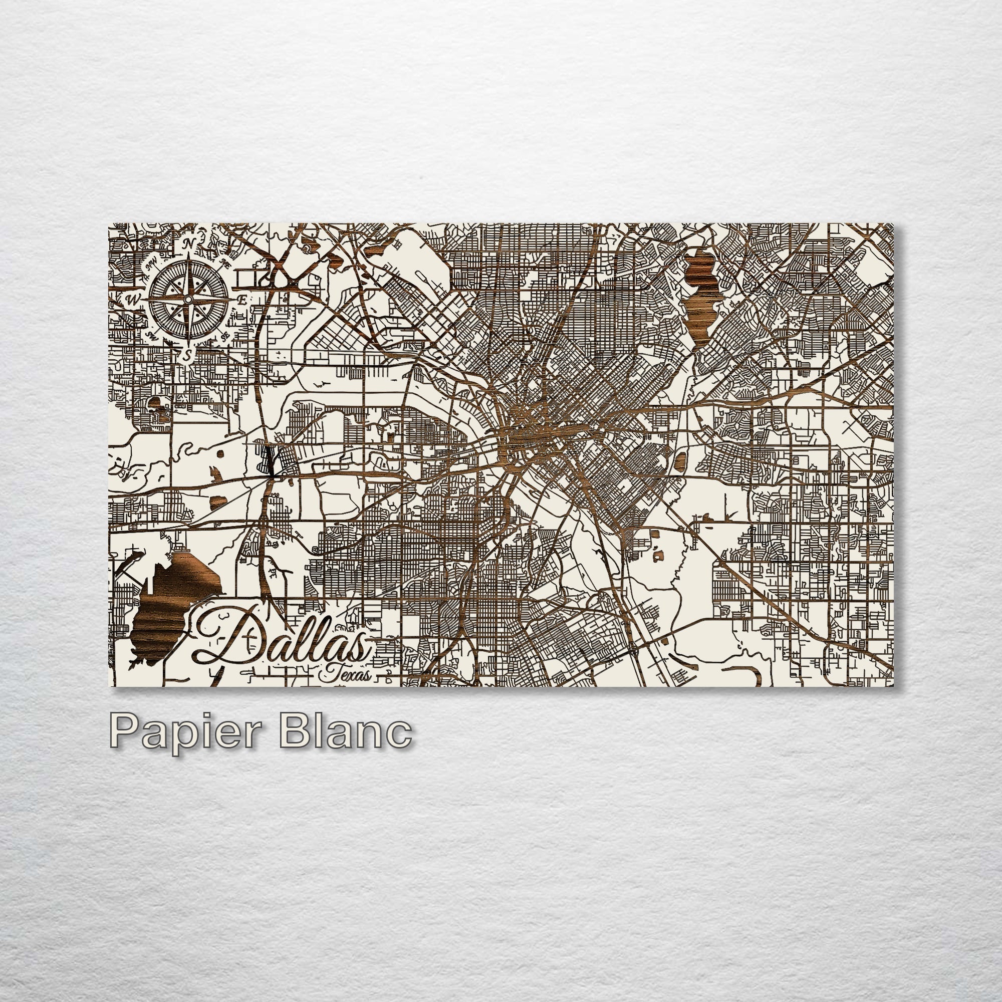 Dallas, TX - Street Map on Wood