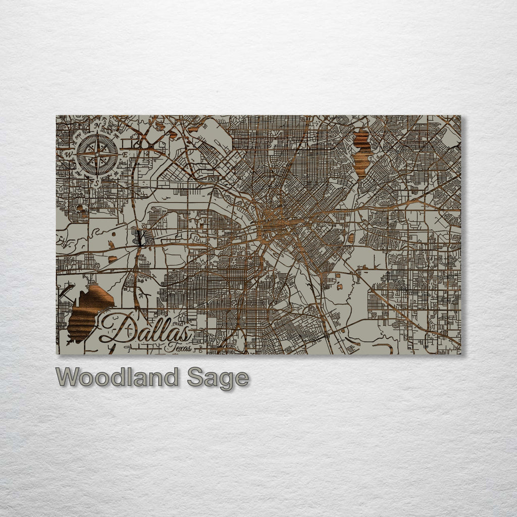 Dallas, TX - Street Map on Wood