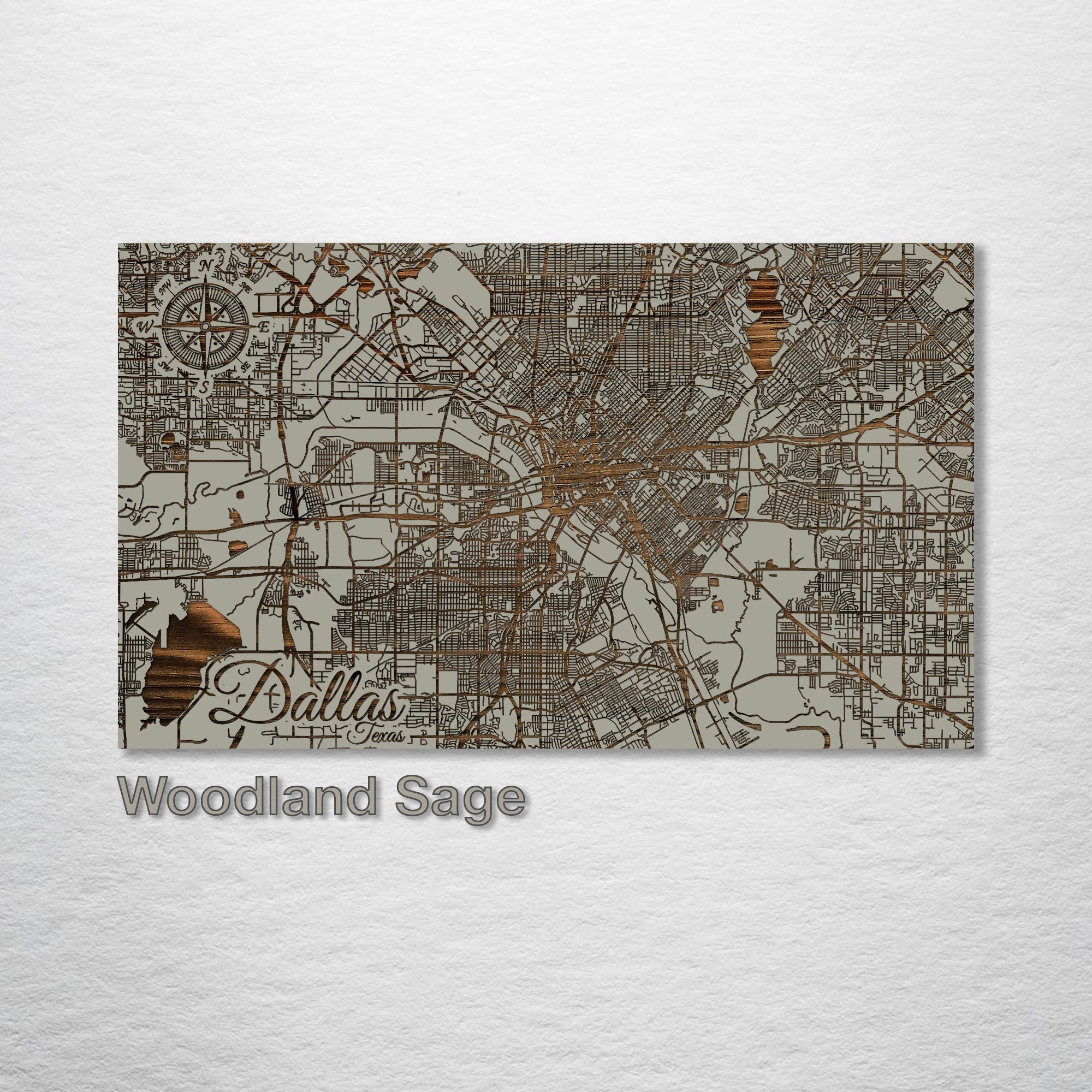 Dallas, TX - Street Map on Wood