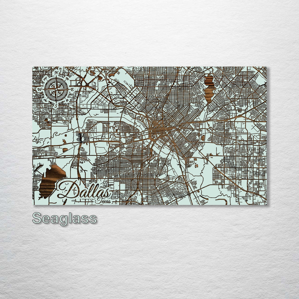 Dallas, TX - Street Map on Wood
