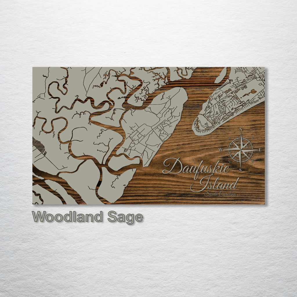 Daufuskie Island, SC - Street Map on Wood