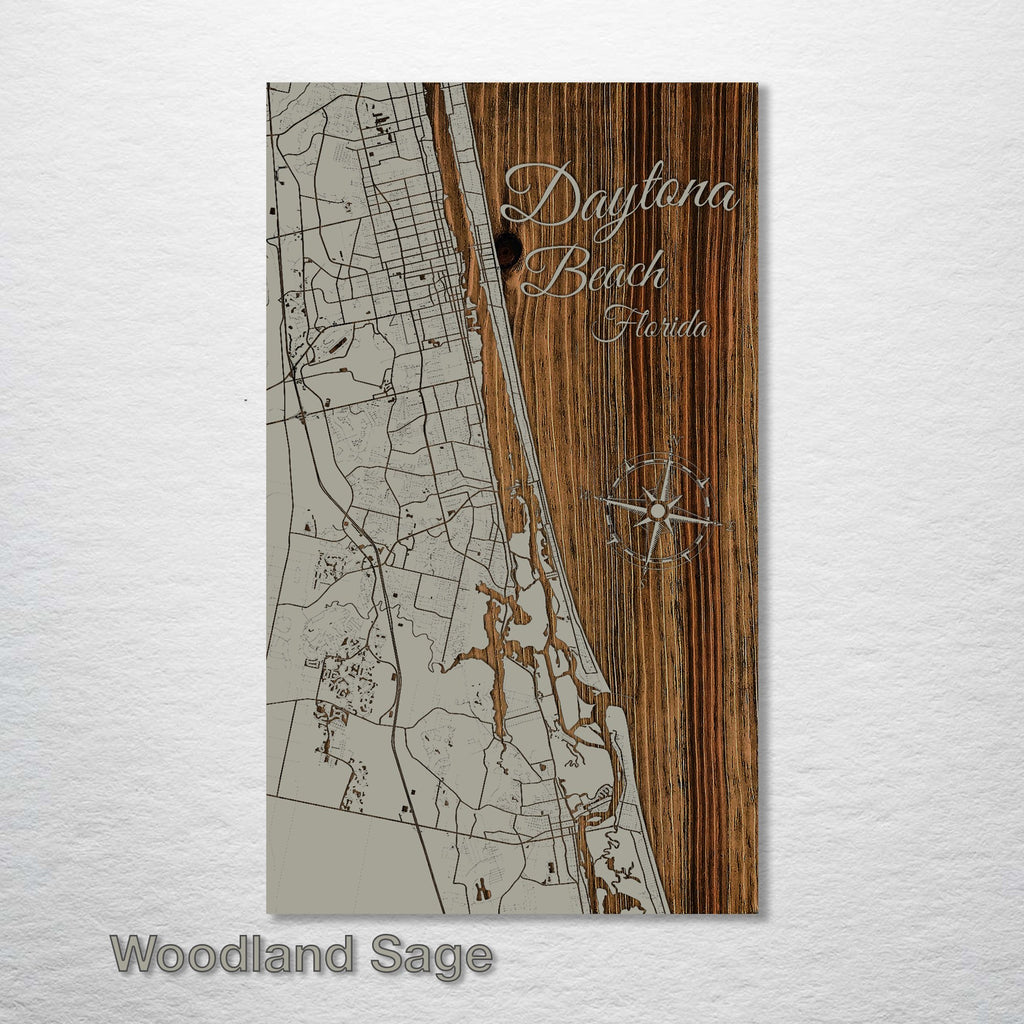 Daytona, FL - Street Map on Wood