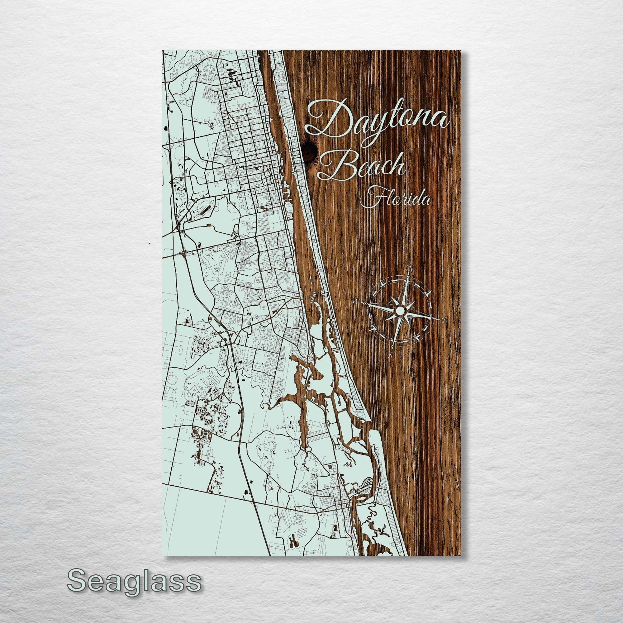 Daytona, FL - Street Map on Wood