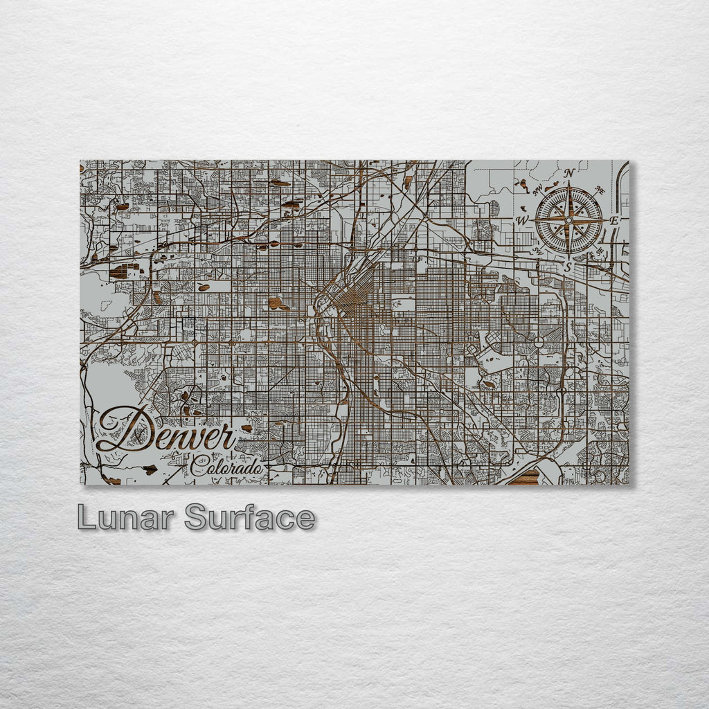 Denver, Colorado - Street Map on Wood
