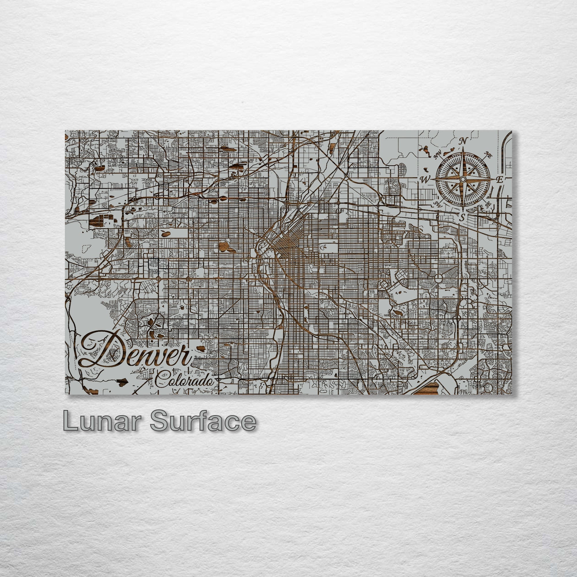 Denver, Colorado - Street Map on Wood