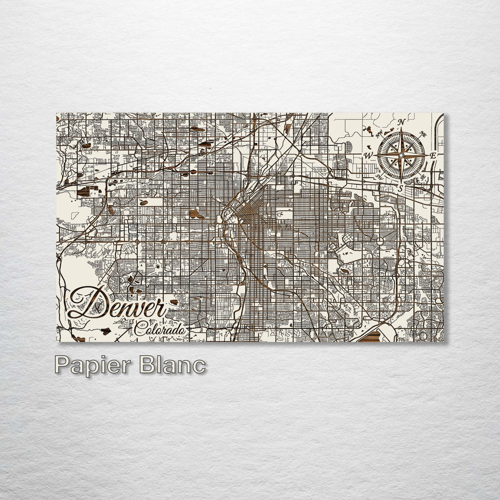 Denver, Colorado - Street Map on Wood