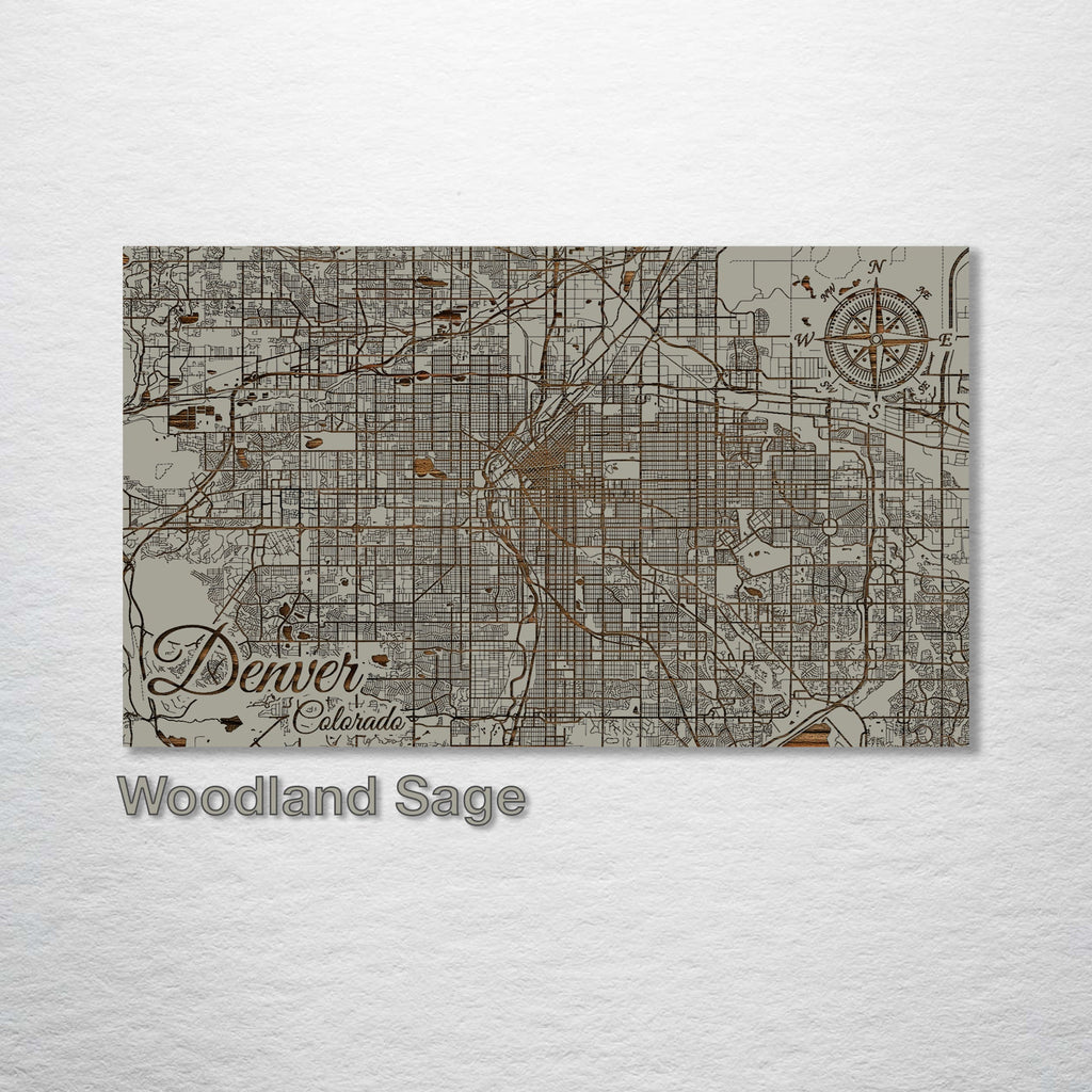 Denver, Colorado - Street Map on Wood