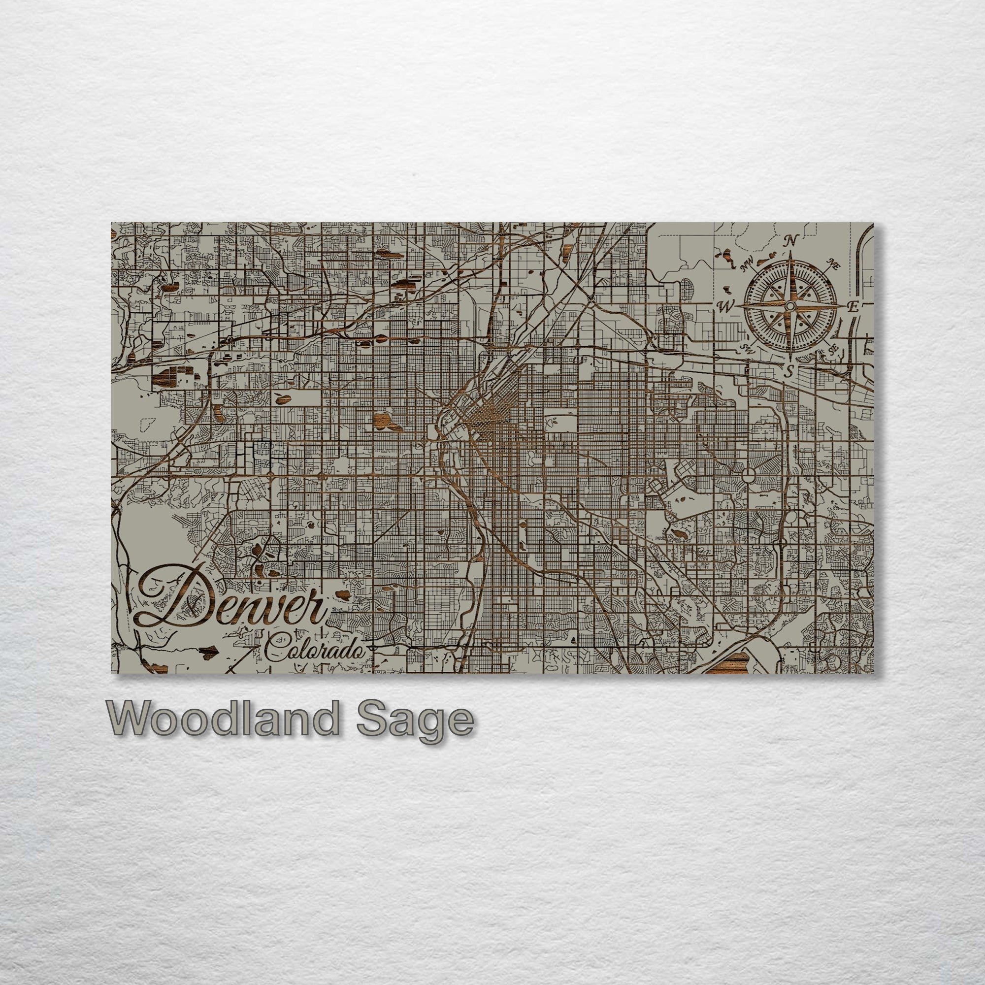 Denver, Colorado - Street Map on Wood