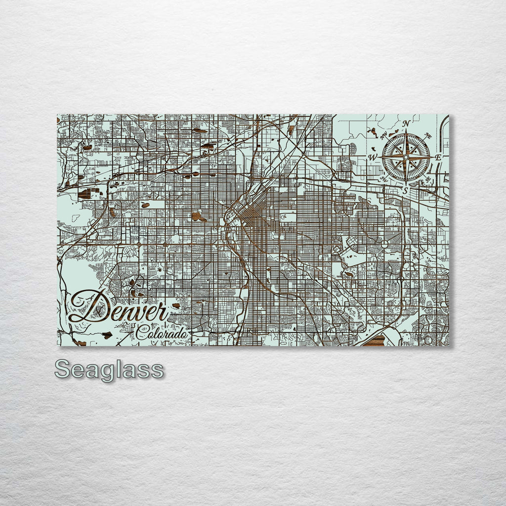 Denver, Colorado - Street Map on Wood