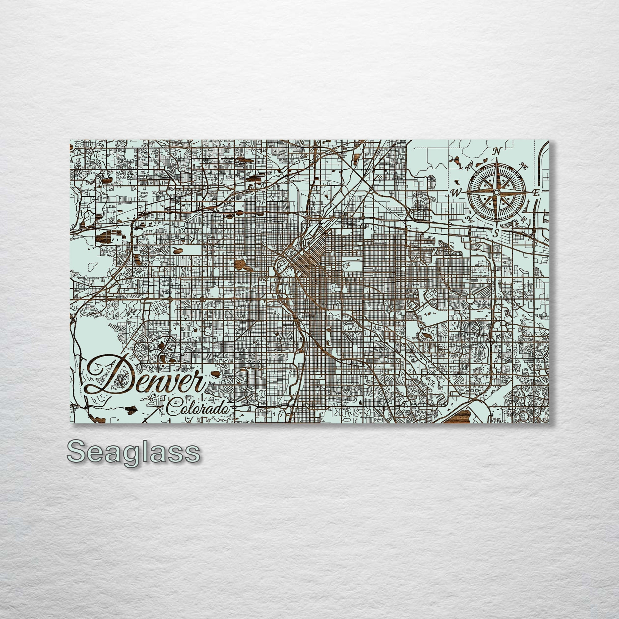 Denver, Colorado - Street Map on Wood