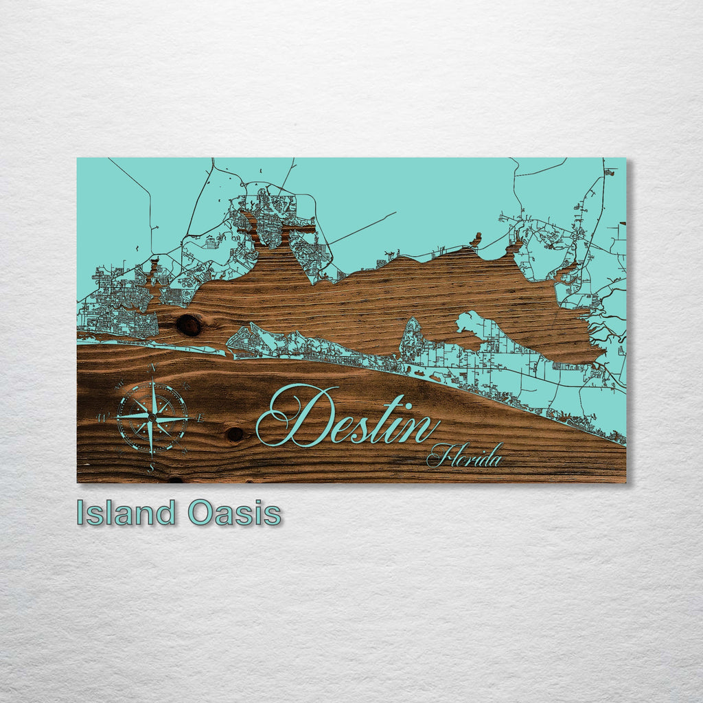 Destin, FL - Street Map on Wood