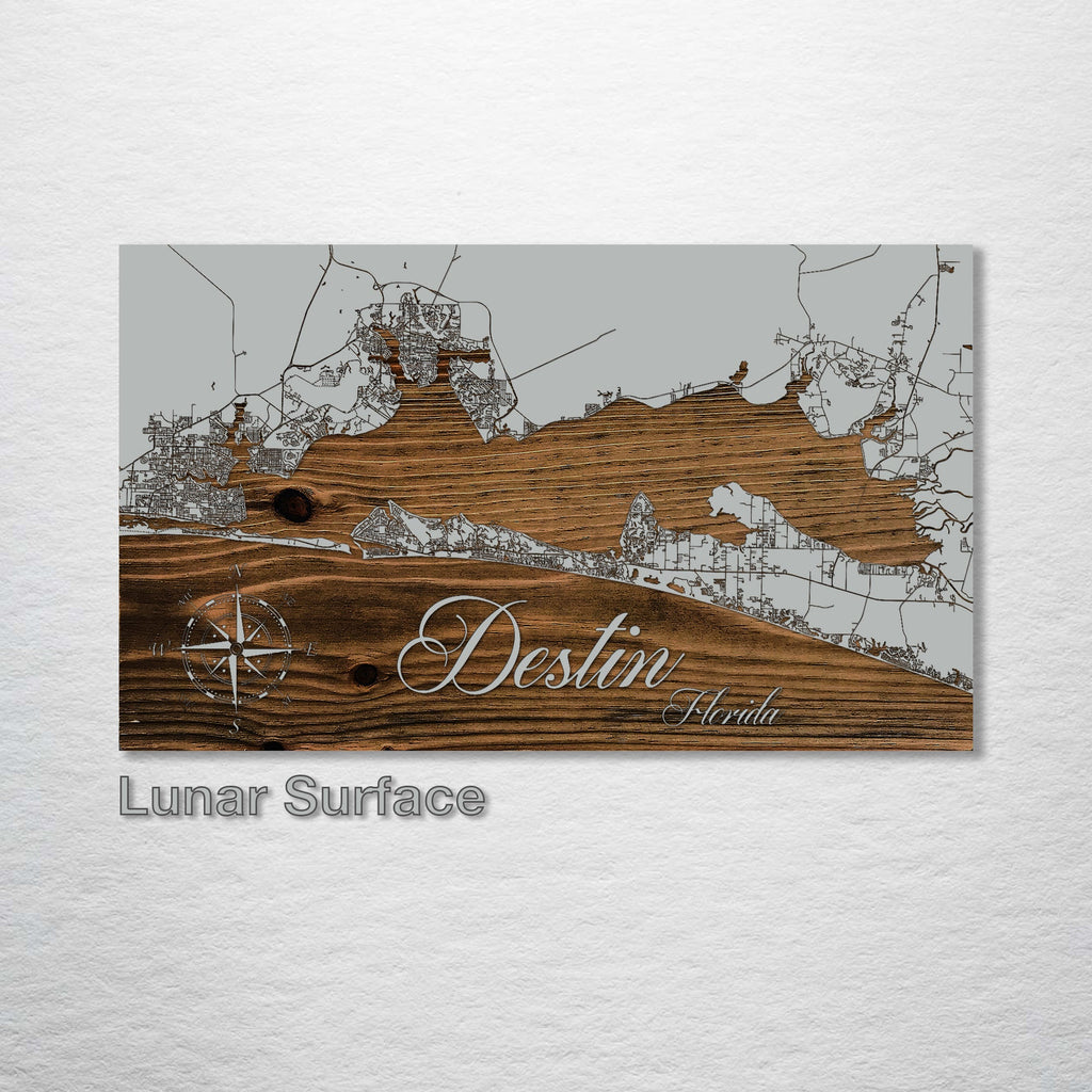 Destin, FL - Street Map on Wood