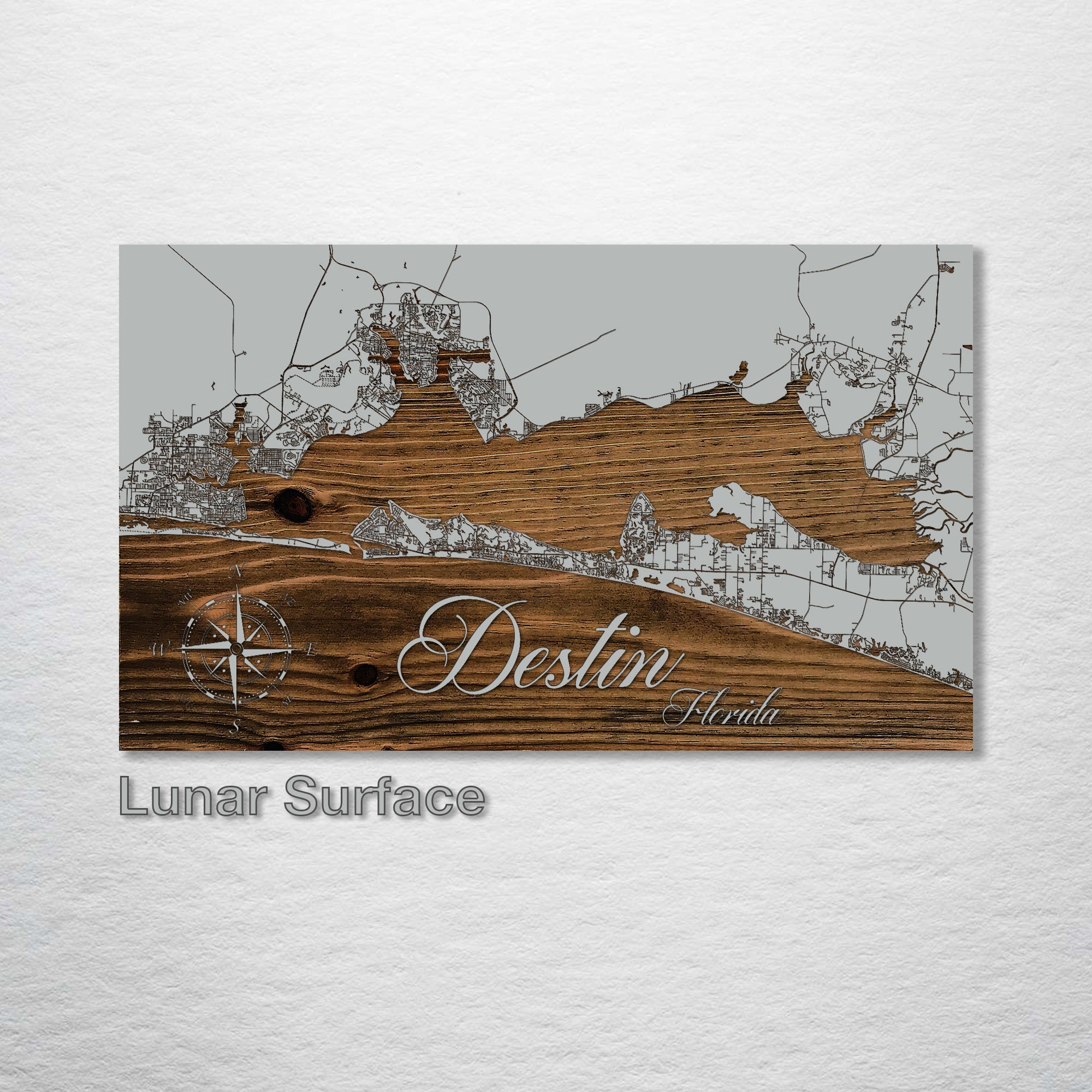 Destin, FL - Street Map on Wood