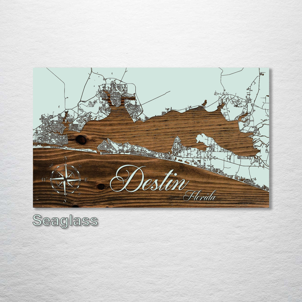 Destin, FL - Street Map on Wood