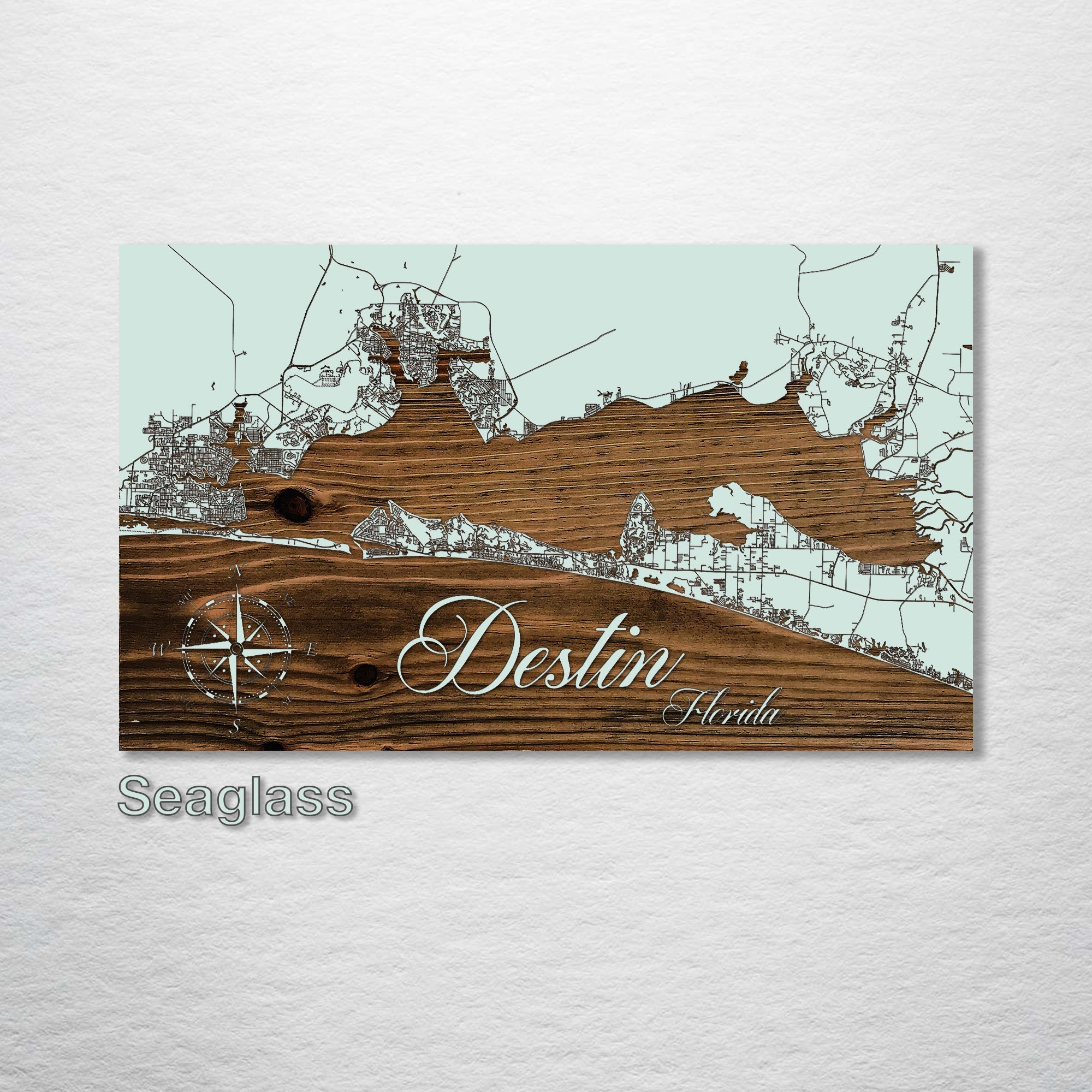 Destin, FL - Street Map on Wood