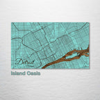 Detroit, MI - Street Map on Wood